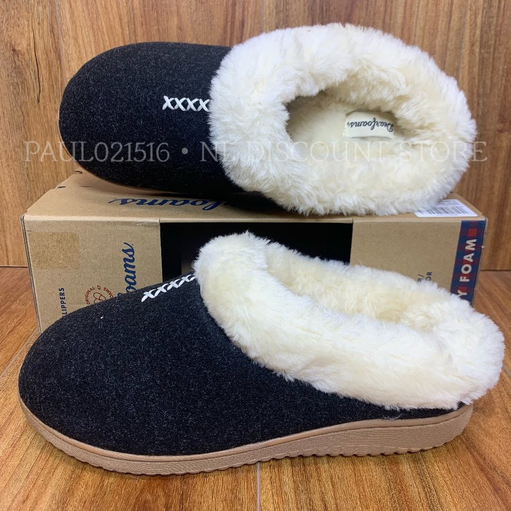 DEARFOAMS Women's Memory Foam Wool Blend Slippers, Black, Sizes S M L XL